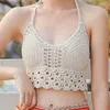 Zbiorniki damskie Camis Crop Tops Retro Wild Hollow Perspective Tassel Sexy Spaghetti Pasek Tanke Top Kobiety Wbudowane w stanik Nowy tył koronkowy kantar T230605