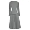 Abiti casual Janeyiren Fashion Catwalk Spring Dress Donna manica lunga con cintura patchwork grigio pieghettato