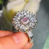 Cluster Rings Luxury Pink Princess Snowflake Zircon Ring 925 Stamp Fashion Party Wedding Bling Ornament Christmas Gift