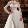 Abito da sposa sexy a sirena collo alto maniche lunghe corpetto corsetto con linea staccabile abiti da sposa applique con perline