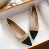 Lady Flat Heel Shoes Black Apricot Pointed Toe Plus Big Size 31 32 45 46 Women Flats Slipons Elegant Style Spring Summer Shoes