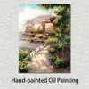 Contemporary Garden Canvas Wall Art Clearing Fog Hand Painted Oil Painting Impressionist Landscape for Kitchen Decor