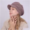 Stingy Brim Hats Solid Color Fleece fodrad varm hatt Knit Winter SKl Cap med för kvinnor modtillbehör kommer och sandig gåva droppe dh3l4