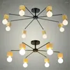 Chandeliers Modern Wood LED Ceiling Chandelier Black White Living Room Bedroom Children's Lustres Lamp Lustre Home Lighting