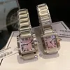 hoge kwaliteit mannen vrouw quartz horloge vrouwelijke vierkante horlogekast roze wijzerplaat stalen band horloges 530331b