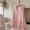 Women's Sleepwear 2023 Long Sleeved Ostrich Feather Pajamas For Women Luxury Home Clothes Pink Plaid