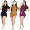 Women solid color 2 piece set tracksuit summer clothes shirt pants outfits outerwear legging sportswear pullover bodysuit hot sell