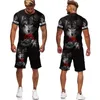 Spårsuits Summer 3D Wolf Pattern Men's T-Shirt/Set Hip Hop O-Neck Kort ärm T-shirt och Two Piece Cool Animal Sportswear P230605