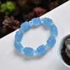 Strand Fine Light Sea Blue Natural Crystal Bracelets Carved Pixiu Beads Lucky For Women Men Help Work Fresh Jewelry