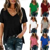 T-shirts pour femmes T-shirts amples Femmes Pulls Manches courtes Col en V Tops Femme Pulls Femme Été Sexy Poches Solide Tissu Undershit