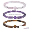 Charm-Armbänder Natürliches Amethyst-Armband Lange quadratische Edelsteine Heilkristall Stretch-Perlen-Edelstein Unisex-Tropfenlieferungsschmuck Dhi6R