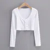Camiseta feminina fina decote em V manga comprida com fundo blusas e tops femininos High Street cor sólida aberto umbigo Cardigã U4WF 230606