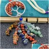 Pendants 7 Chakra Stones Healing Crystals Tree Of Life Wall Hanging Pendant Ornament Decoration For Good Luck Reiki Yoga Meditation Dh8Kc