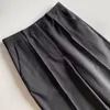 Damesbroek Modieus genaaide plooibroek van wollen keperstof Zwarte hoge taille met riemlussen Zijzakken