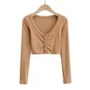 Women's T-Shirt Slim V-neck Long Sleeve Bottomed Womens Tops And Blouses High Street Solid Color Open Navel Cardigan U4WF 230606