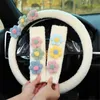 New Cute Cartoon Cloud Universal Steering Wheel with Soft Plush Auto Seatbelt Cover Set Imitate Lamb Wool Car Wheels Cases