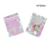 14*20cm 100pcs Colorful Rainbow Holographic Mylar Foil Zip Lock Food Package Bags Dry Fruit and Almond Storage Bags Flat Bottom Pouches Classic