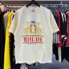 Rhude 2023ss Camiseta Masculina Feminina Estampada Papagaio Vintage Hip Hop Algodão Puro Casual Camisetas Grandes 52pd