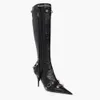 Boots Gigifox split gleanty motocycle Boots Women Punk Fashion Black Knee Boots High Boots Woman Luxury Design Zip Stiletto High High Shoes Z0605