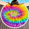 La última toalla de playa impresa redonda de 150 CM, estilo tie-dye light, microfibra, borlas, tacto suave