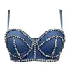 Tanks Camis 2023 denim Tube Diamond Beads senza spalline in pizzo con cerniera Bustier reggiseno Night Club Party Vest Top donna New P230605