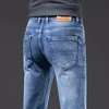 Jeans Masculino Primavera Outono Azul Claro Ajuste Regular Midwight Casual Estilo Clássico Calça de Tecido Denim Stretch Marca Masculina 230606