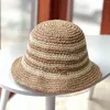 Cappelli a tesa larga Cappello di paglia intrecciato a righe giapponesi per le vacanze al mare Cappello estivo da donna a tesa larga Bacino a tesa larga Cappello da pescatore casual