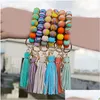 Charm Bracelets Colorf Sile Elastic Beads Key Ring Beaded Bracelet Keychaintassel Chain Women Fashion Jewelry Drop Delivery Dhcfy