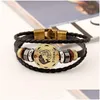 Charm Armbänder 12 Constell Lederarmband Bronze Münze Horoskop Zeichen Mtilayer Wrap Wommen Herren Armreif Manschette Will und Sandy Mode DHN0L