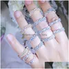 Pierścienie zespołowe luksusowy kolorowy pierścień z cyrkonią dla kobiet błyszczącego Ręce Rainbow Stone Wedding Finger Gold Color Boho Fashion Biżuteria Drop de dhgui