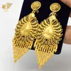 Dangle Lustre XUHUANG Dubai 9.5 Cm Grande Boucle D'oreille Pour Les Femmes Africaines 24K Plaqué Or Cuivre Boucle D'oreille Long Banquet De Mariage Pendentif Bijoux Cadeau 230605