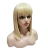 Blonde short Bob wig straight clear lace front bangs 16 "part human wig for women