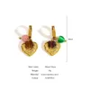 Boucles d'oreilles créoles AENSOA 316L en acier inoxydable coeur forme résines perles pendentif élégant 18K plaqué or mode boucle d'oreille pour les femmes