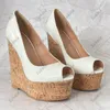 Sukeia Handmade Women Platform Pumps Patent Wedges Heels Peep Toe Pretty White Party Ladies Shoes US Plus Size 5-20