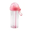 Vattenflaskor Dual Strå separat dryck transparent plastflaska läcksäker drinkware söt fruktjuice flicka par gåva