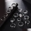 حلقات الكتلة Diamond Heart Crown Ring Sier Knuckle Jewelry Set Women Combining Midi Fashion Will and Sandy Drop Delivery DHFBW
