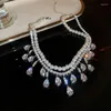 Correntes 2023 colares gargantilha de pérola de luxo para mulheres com borla gota de água cristal zircão joias para banquete de casamento