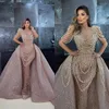 Lindos vestidos de noiva sereia pérolas de grife brilhantes rendas destacáveis vestido de capela de treinamento feito sob medida vestido de noiva plus size vestidos de novia