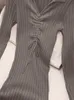 Vestidos casuales 2022 Otoño e Invierno suéter de punto elegante cuello en V Drstring ultrafino elástico envoltura cadera ropa de oficina para mujer P230606