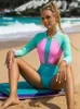 Badebekleidung InX Patchwork-Badeanzug Damen-Badeanzug Lange Ärmel Badebekleidung weiblich Oneck-Monokini Cutout-Badeanzug Reißverschluss 230605