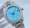 Klassieke 2-stijl Full Drill Heren Polshorloges 41 mm IJsblauwe wijzerplaat Diamant bezel Saffier Luminous Auto Date Super CAL. 2813 automatische machines Herenhorloge Horloges