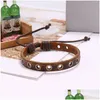 Bangle Retro Leather Cuff Punk Hole String Adjustable Bracelet Wristband Men Fashion Jewelry Drop Delivery Bracelets Dh2Kf