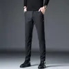 Calças 2022 novas calças masculinas magro calças casuais comprimento total tecido escovado negócios estiramento calças masculinas preto azul pantalones 38
