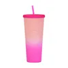 Double Layer Ombre Glitter Plastic Tumblers with Straw Large Capacity Creative 710ml Ombre Glitter Acrylic Tumblers Hand Cups B0060