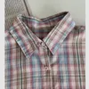 Kvinnors blusar Fashion Long Cotton Check Overdimensionerad skjorta Topp Kvinnor Halva ärm 2023 Summer Female Loose Plaid Blue BF Style