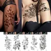 Temporary Tattoos Sexy Black Flower For Women Thigh Men Fake Moon Rose Compass Tatoos Forearm Arm Sleeve Tattoo Stickers 230606