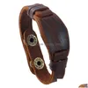 Bangle Watch Shape Leather Cuff Button Adjustable Bracelet Wristand For Men Women Fashion Jewelry Drop Delivery Bracelets Dhhsl