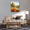 Contemporary Village Canvas Wall Art Poppy Vista Handmålad oljemålning Impressionistlandskap för köksdekor texturerat