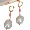 Kolczyki Dangle Y.inging Freshwater Hodowl White Keshi Pearl Pink Coral CZ Pave Awrien