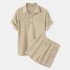 Mens Tracksuits Corduroy Polo Shirt Set Casual Streetwear Waffle Button Down and Shorts Luxury Clothing 2 Piece Suit S3XL 230605